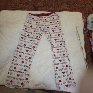 Bebe Logo Heart Print Sleep‎ Lounge Pants Red Waistband Size Large